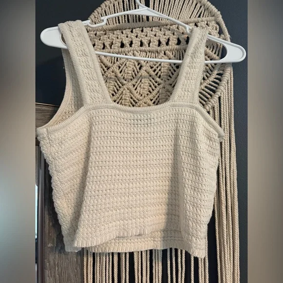 Freshman 1996 Cream Knit Tank Top, Size M, cropped, Boho-Chic/90s - Picture 2 of 8